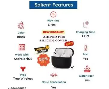 Airpod Pro True Wireless Bluetooth Earphones with 3 Hours of Playtime with Stylist Watch Free & Compatible for all Smartphones (White)