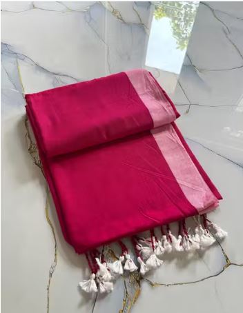 PURE COTTON SOLID PLAIN SAREE WITH DIFFERENT COLOUR BORDER FOR WOMEN, CASUAL, PARTY, TRADITIONAL AND FESTIVE SEASON USE