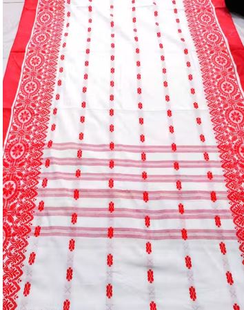 Pure Cotton White & Red saree Kanjivaram