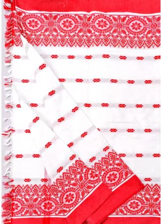 Pure Cotton White & Red saree Kanjivaram