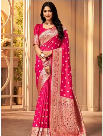 Women's Kanjivaram Soft Banarasi Silk Saree With Blouse Piece Red