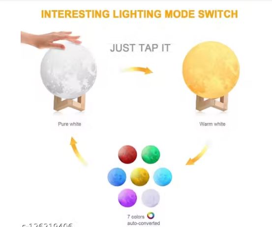 Itsapna Pack of 1 3D Moon Lamp 7 Color Changeable Sensor Moon Night Light Lamp, Touch Control, Moonlight Lamp with Stand & USB (15 cm) Moon Lights, Table Lamps
