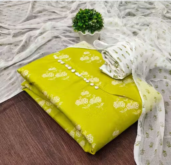 MANMAYI BEAUTIFUL CHANDERI PARTYWEAR SUIT WITH DUPATTA BOTTAM WITH INNER LINING FOR WOMEN.WITH BEAUTIFUL POSITIONAL PRINT HEAVY PERFECT FOR FESTIVAL LIKE WEDDING,ANNIVERSARY,BIRTHDAY FUNCTION(MEHENDI)