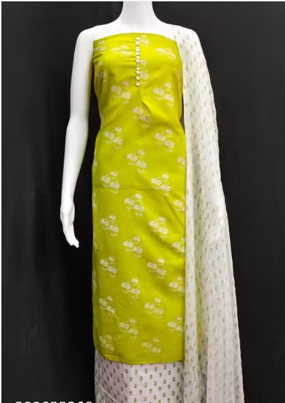 MANMAYI BEAUTIFUL CHANDERI PARTYWEAR SUIT WITH DUPATTA BOTTAM WITH INNER LINING FOR WOMEN.WITH BEAUTIFUL POSITIONAL PRINT HEAVY PERFECT FOR FESTIVAL LIKE WEDDING,ANNIVERSARY,BIRTHDAY FUNCTION(MEHENDI)
