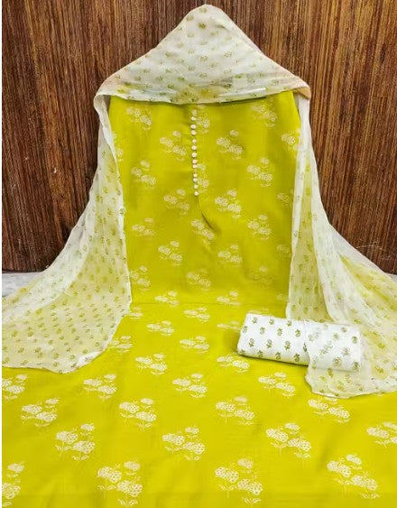 MANMAYI BEAUTIFUL CHANDERI PARTYWEAR SUIT WITH DUPATTA BOTTAM WITH INNER LINING FOR WOMEN.WITH BEAUTIFUL POSITIONAL PRINT HEAVY PERFECT FOR FESTIVAL LIKE WEDDING,ANNIVERSARY,BIRTHDAY FUNCTION(MEHENDI)