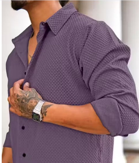 Men’s Stylish Full Sleeve Waffle Pattern Shirt in Popcorn Fabric with Cutaway Collar | Trendy and Comfortable Shirt for Casual, Office & Semi-Formal Wear | Regular Fit Fashion Shirt for Men