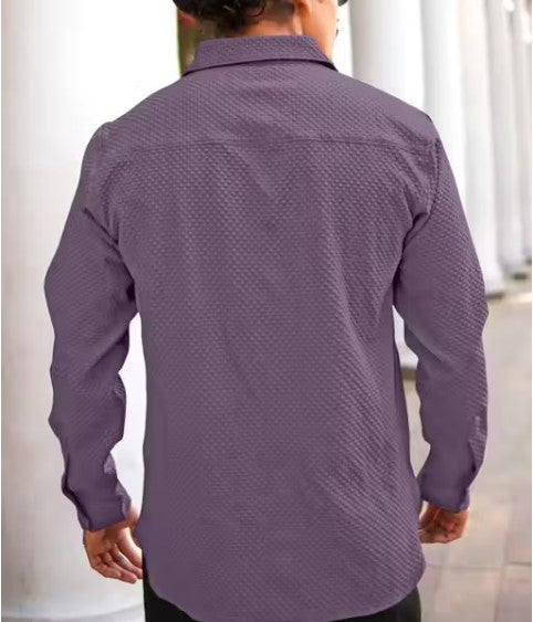 Men’s Stylish Full Sleeve Waffle Pattern Shirt in Popcorn Fabric with Cutaway Collar | Trendy and Comfortable Shirt for Casual, Office & Semi-Formal Wear | Regular Fit Fashion Shirt for Men