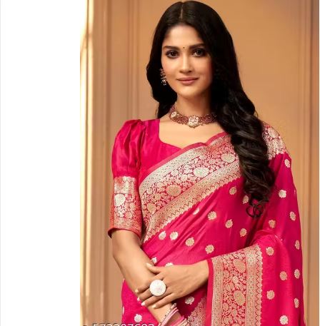 Women's Kanjivaram Soft Banarasi Silk Saree With Blouse Piece Red